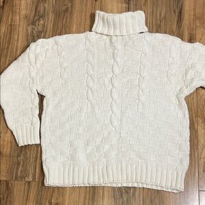 Vintage Pasta USA Made Cozy White Cable Knit Turtleneck Sweater Sz M